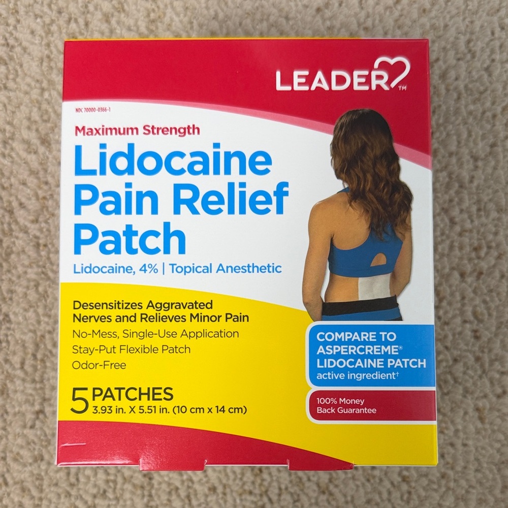 Leader Lidocaine Pain Relief Patch (4% - 3boxes, total of 15patches)